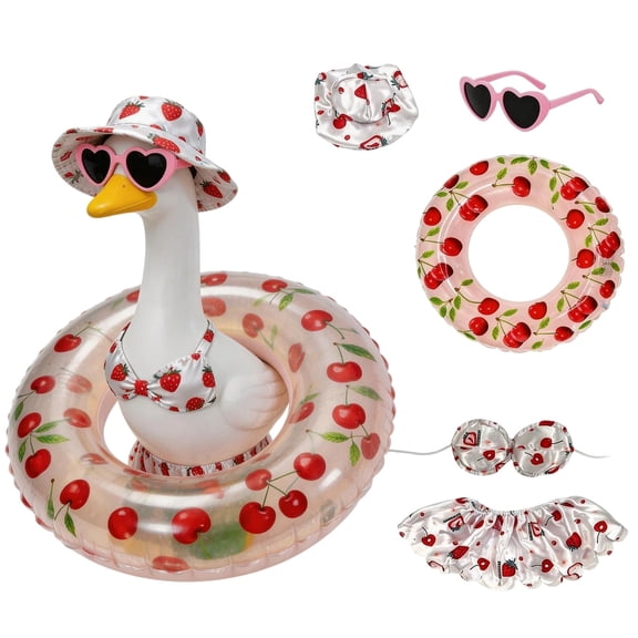 Hawaiian Porch Goose Outfit with Sunglasses & Wreath Sets Of 5, Goose Summer Outfit Porch Goose Bikini Clothes Fits 23" Geese Statue, Summer Garden Lawn Patio Yard Outdoor Decor(Summer Style)