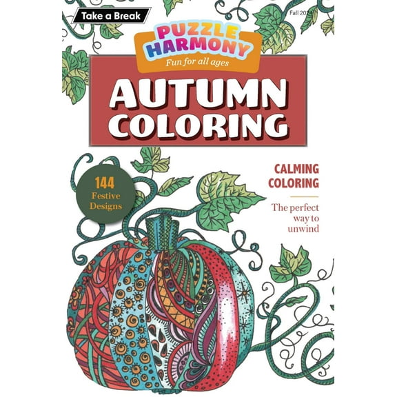 Puzzle Harmony - Autumn Coloring 244113: 144 Festive Designs, Adult Coloring Book, Calming Coloring, The Perfect Way To Unwind, Pumpkins, Leaves, Unlock Creativity, Relax, Unplug, Recharge  Draw!