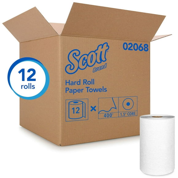 Scott® Hard Roll Paper Towel, White, 1-Ply, 12 Rolls/Case