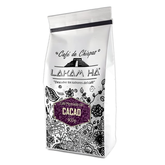 LAKAM HA Café de Chiapas - Café Arabico Mezclado con Cacao - Bolsa de Café Molido 900g
