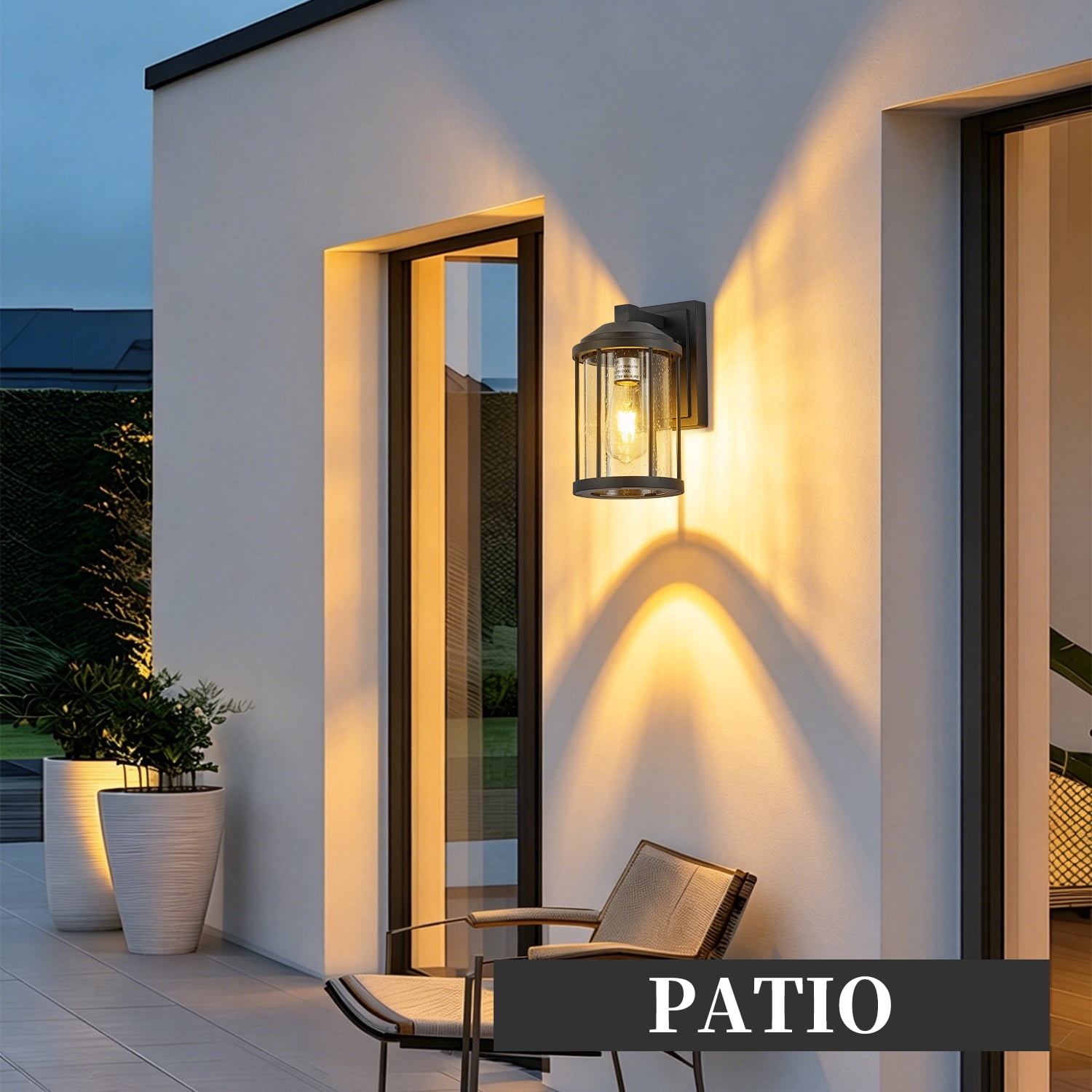 Set of 2 Outdoor Wall Sconces with Seeded Glass and Black Finish, Exterior Porch Lanterns for House and Garage, Black