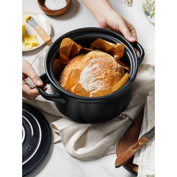 3 Quart Ceramic Dutch Oven - Lightweight Non-Toxic No Seasoning Needed for Sourdough Soup Stew Midnight Blue