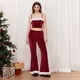 thumbnail image 2 of Disfraz de Navidad para mujer, disfraz de Papá Noel, disfraz de felpa con retazos, top de tubo sin tirantes, pantalones largos de cintura elástica, disfraz de fiesta, 2 of 4