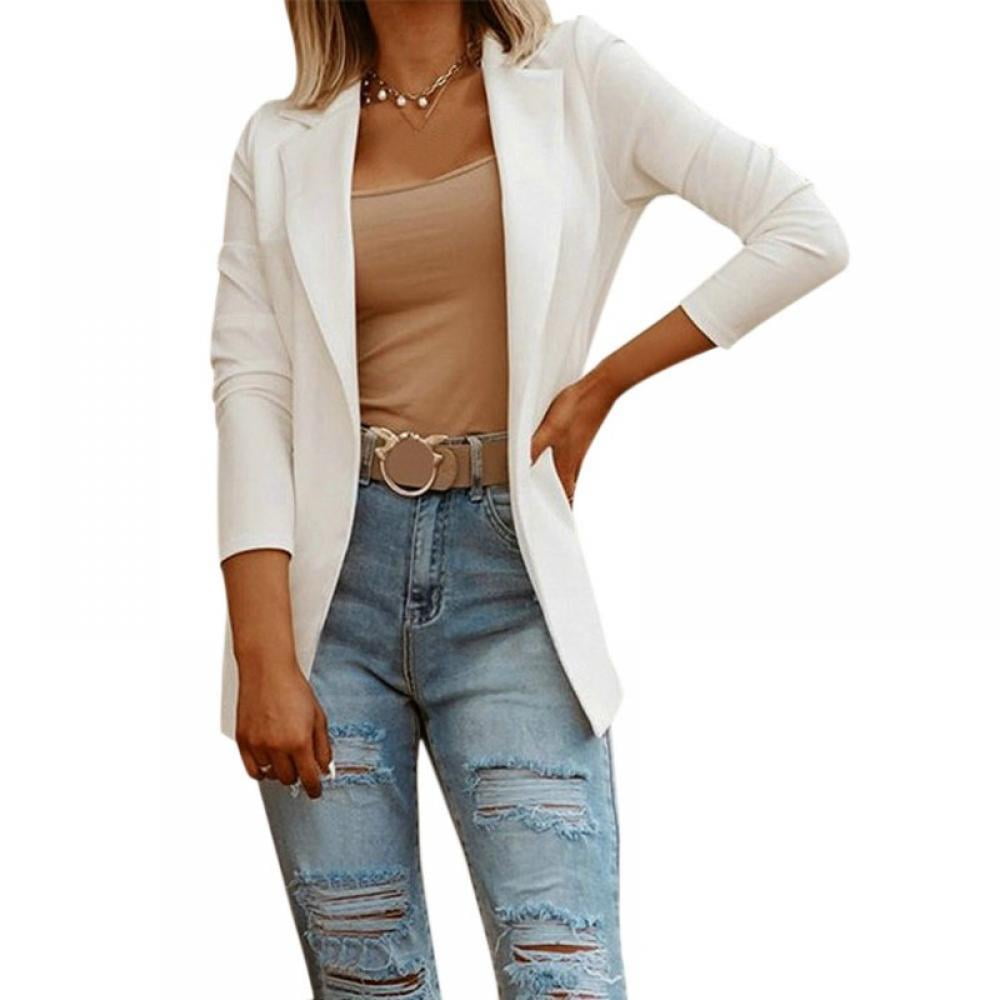 Sonbest Women's 3/4 Stretchy Ruched Sleeve Open Front Lightweight Work Office  Blazer Jacket (Size S~XL) - Walmart.com