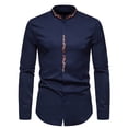 thumbnail image 2 of Lilgiuy Men Casual Fashion Stand Collar Cutton-down Embroidery Shirt Long Sleeve Shirt Regular Fit, 2 of 5