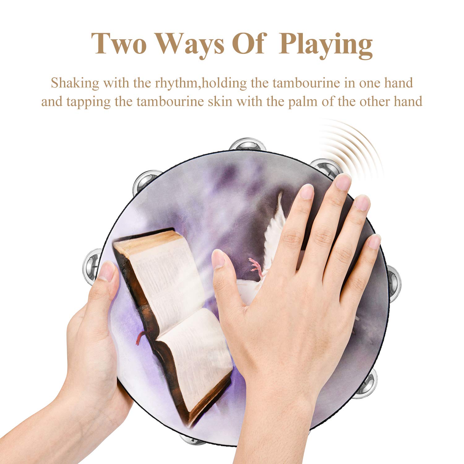 Zebra Sounds 10-Inch Tambourine – Dove & Bible Double Row Jingle Percussion Instrument For Church Worship & Music