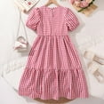 thumbnail image 4 of Fozruso Girls' Summer Short Sleeve Checkered Loose Midi Dress Sweet Casual Sleeve Dress For Big Kids Girls Summer Dress,Sizes 8 Years, 4 of 6