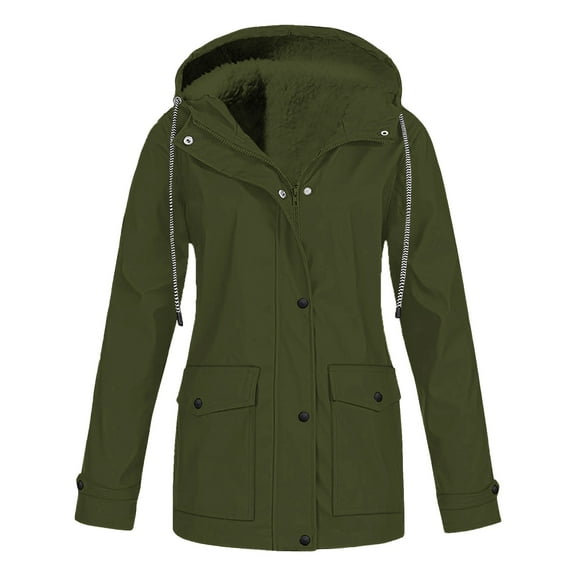 Fleece-Lined Rain Jacket, Waterproof Hiking Shell, Winter Outdoor Coat Army Green L , Coat