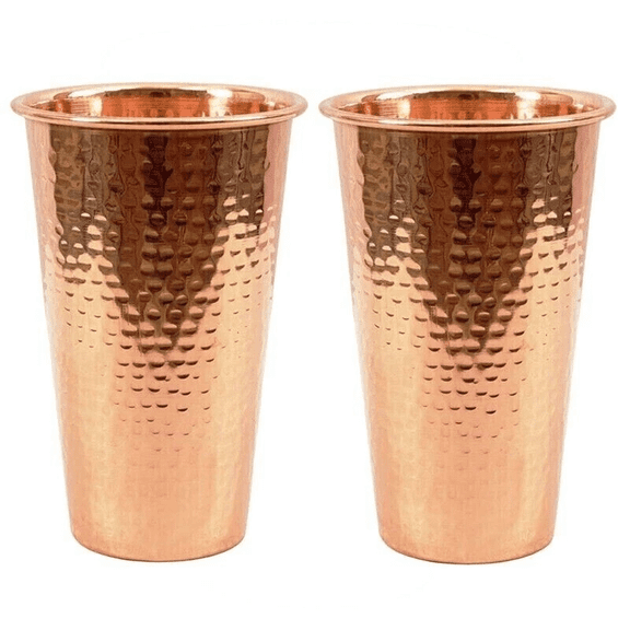 Pure Copper Water Glass Hammered Drinking Tumbler Set Of 2 Pc 450Ml Capacity
