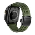 thumbnail image 5 of Silicone Watch Band Compatible with Apple Watch 42(Series 1/2/3)/44/45/46/49mm, Stainless Steel Black Color Metal Folding Clasp, for iWatch Series 10 9 8 7 6 5 4 3 2 1 SE Ultra, Green, 5 of 7
