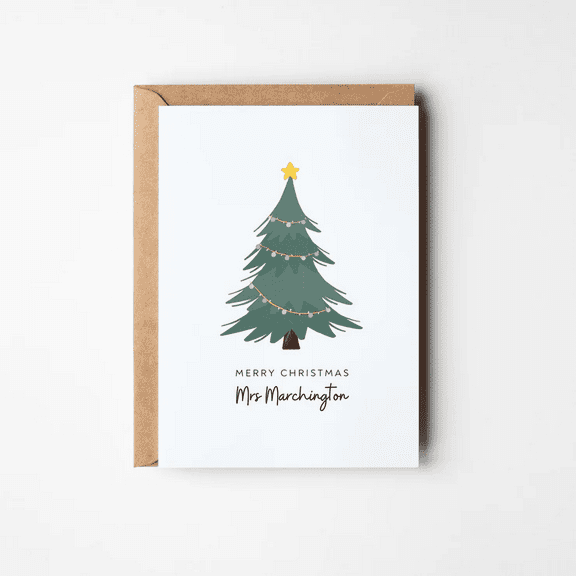 Personalized Christmas Card with Tree Design – “Merry Christmas” Greeting for Mrs. Marchington – Perfect Holiday Card with Envelope Included