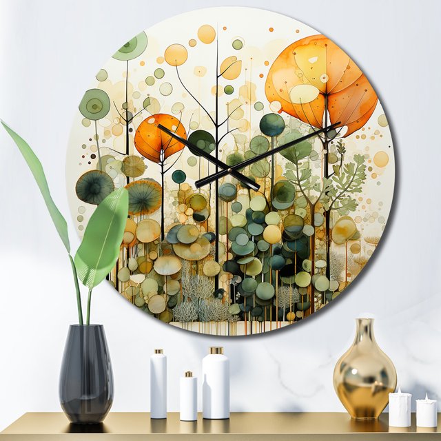 Designart "Vert Orange Symétrie Harmonieuse II" Abstrait Botaniques Horloge Murale Surdimensionnée