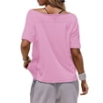 thumbnail image 4 of Czanzd Women's Oversized Off-Shoulder T-Shirt Loose Fit Casual Short Sleeve Top,Pink,M, 4 of 6