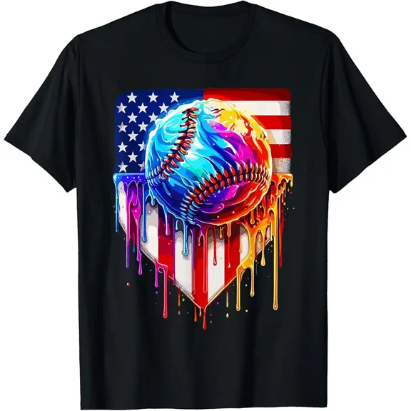 Baseball Ice Cream American Flag Drip T-Shirt