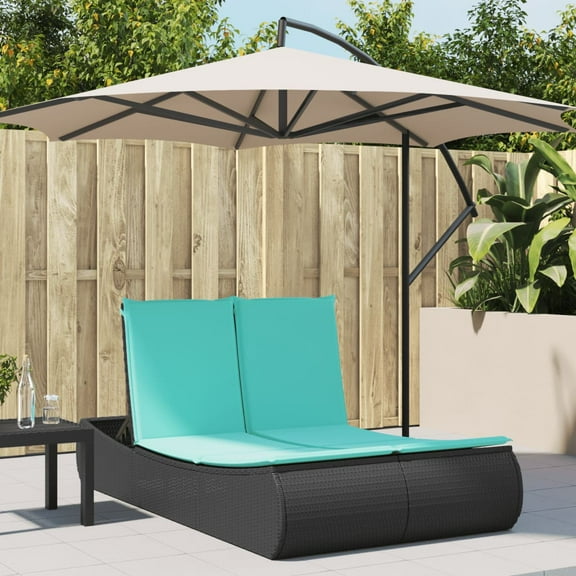 vidaXL Double Sun Lounger with Cushions Black Poly Rattan