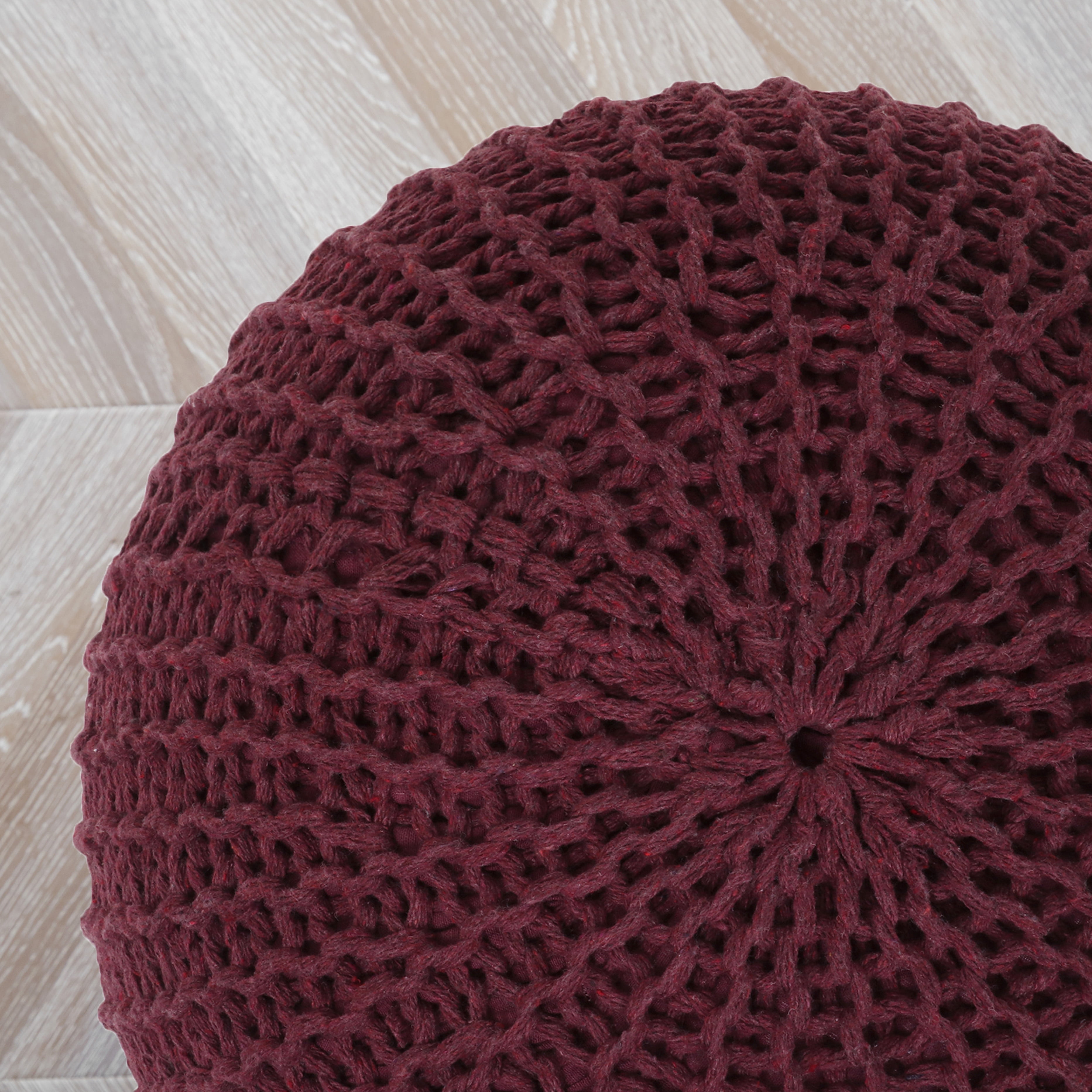 Urban Shop Round Solid Print Polyester Pouf, Red