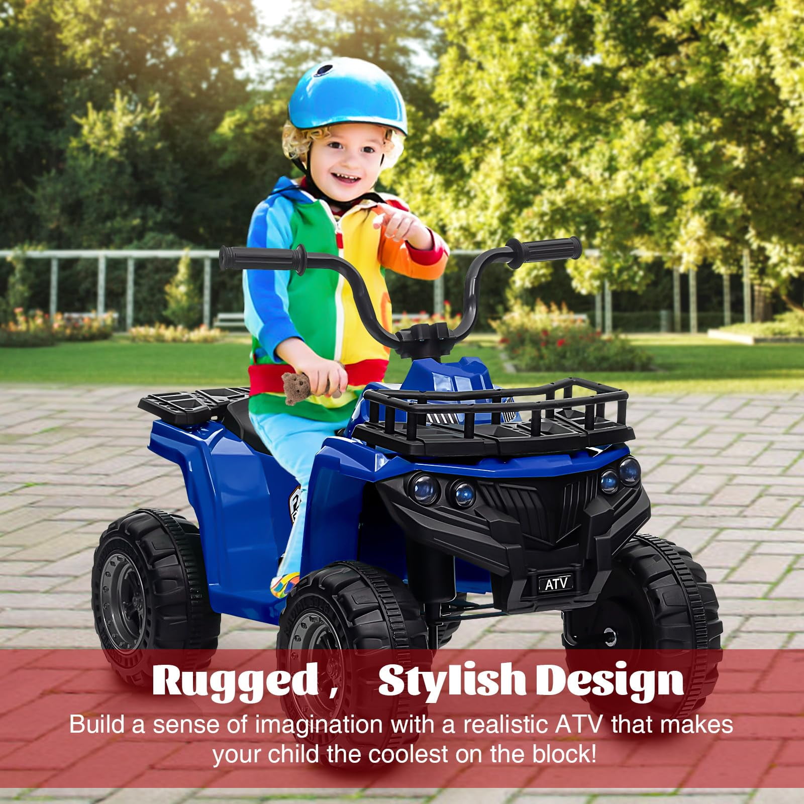 TROPOW 12V Ride On Toys for Boys,Kids Ride On ATV,4 Wheeler Electric Vehicle for Kids,Battery Powered Quad Toy Vehicle with Music,Horn,High Low Speeds,Led Lights,Electric Ride On Toy,Blue
