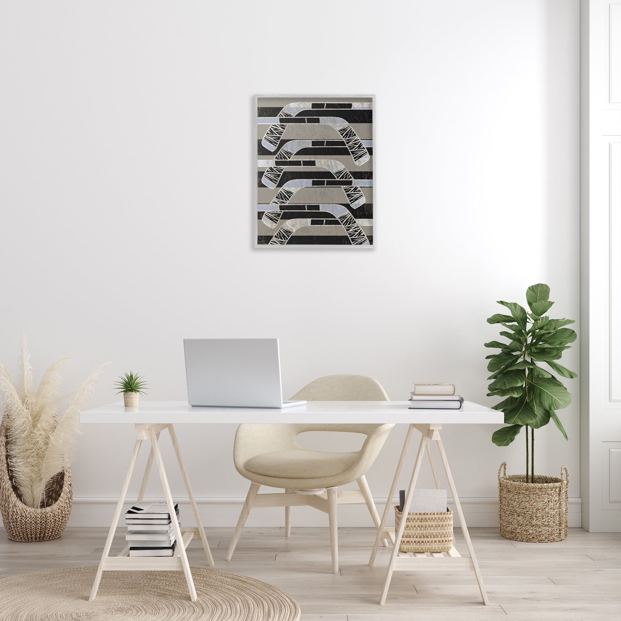 Stupell Industries Modern Hockey Sticks Sports Painting Gray Framed Art Print Wall Art, 24 x 30
