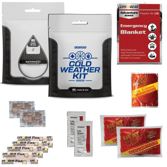 Go2Kits Cold Weather Winter Kit for Homeless Charity Winter Hygiene Toiletry Kit with Hand Warmers, Space Blanket, Lip Balm & Other Personal Care Essentials (GO235)