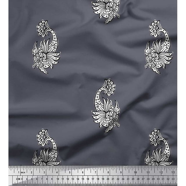 Soimoi Poly Georgette Fabric Floral Block Print Fabric by The Yard 52 Inch Wide