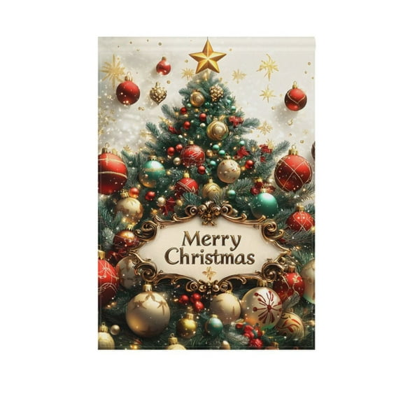 Merry Christmas Tree Garden Flag House Banner 12" x 18" Double Sided Outdoor Yard Decoration