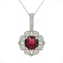 2.50 Carat Excellent Round Cut Natural Diamond Real Red Ruby Gemstone Latest Design Floral Necklace for her Solid 14K White Gold With 18 inches Chain