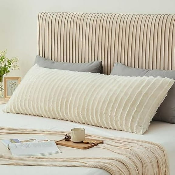 Pillow Cover Body Pillow Cover with Zipper Closure, Decorative Boho Fleece Body Pillow Case Cover 20 x 54 Inches, Luxury Fluffy Plush Long Body Pillow Pillowcase for Fall and Winter(Beige-Boho)