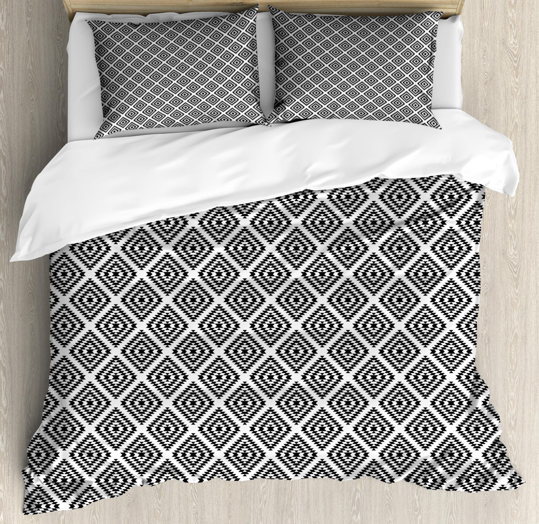 Aztec King Size Duvet Cover Set, Minimalist Native Ethnic and Contemporary Geometric Traditional