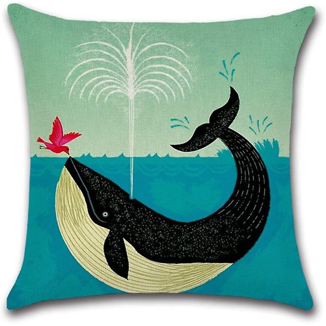 Lino Mar Animal Ballena Patrón Funda De Almohada Suave Funda De Almohada Sofá Hogar Coche Oficina Decoración,11 Feliz Sencillez