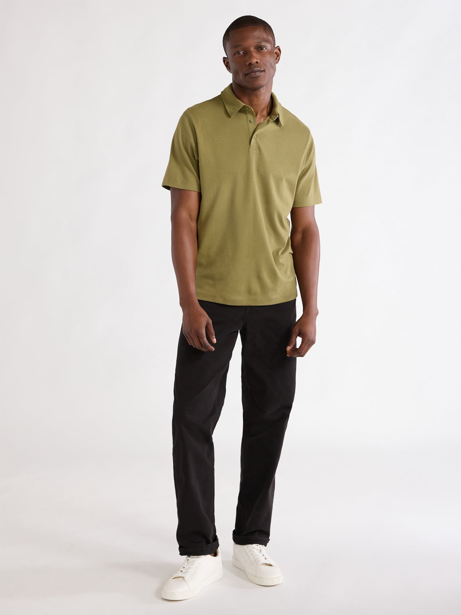Free Assembly Mens Cotton Polo Shirt with Short Sleeves, Sizes XS-3XL