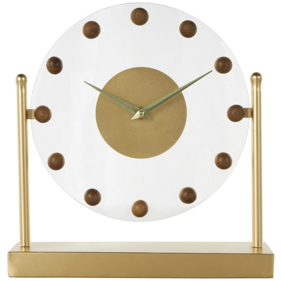 DecMode 12" Gold Metal Acrylic Face Clock with Wood Ball Accents