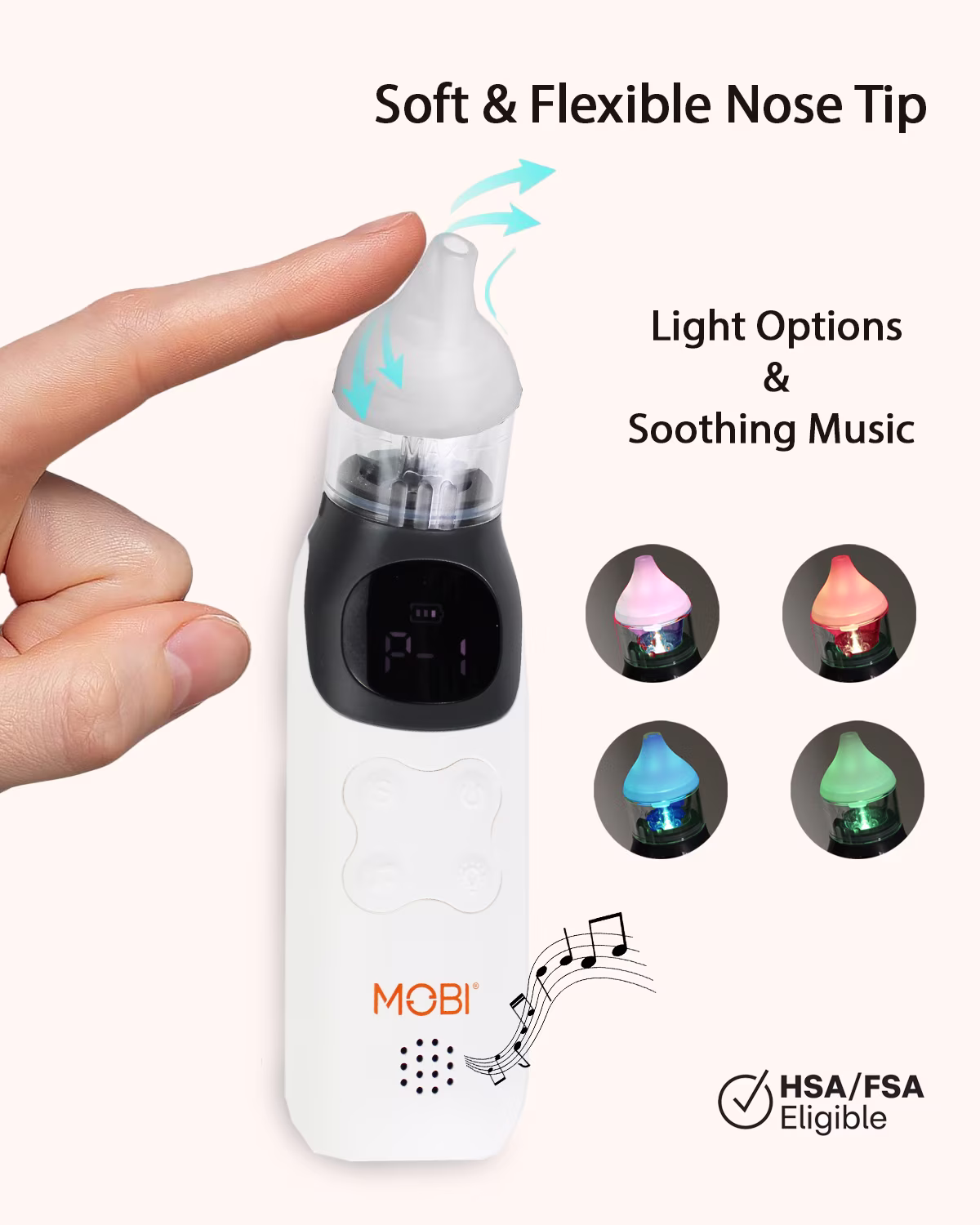 Nasal Aspirator with Adjustable Suction, Nightlight & Lullabies for Babies