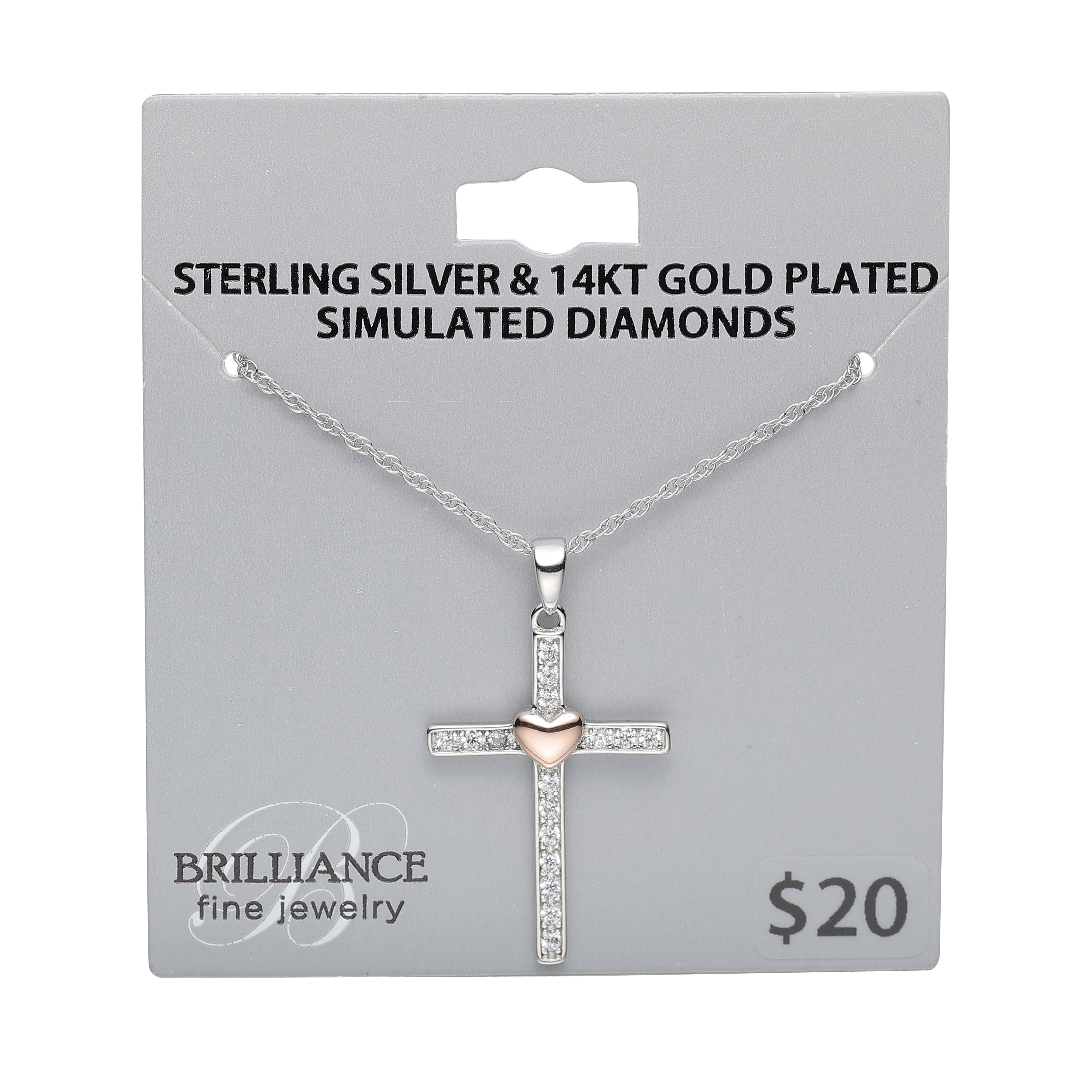 Brilliance Fine Jewelry Women' s Simulated Diamond Two-Tone Cross Pendant in Sterling Silver
