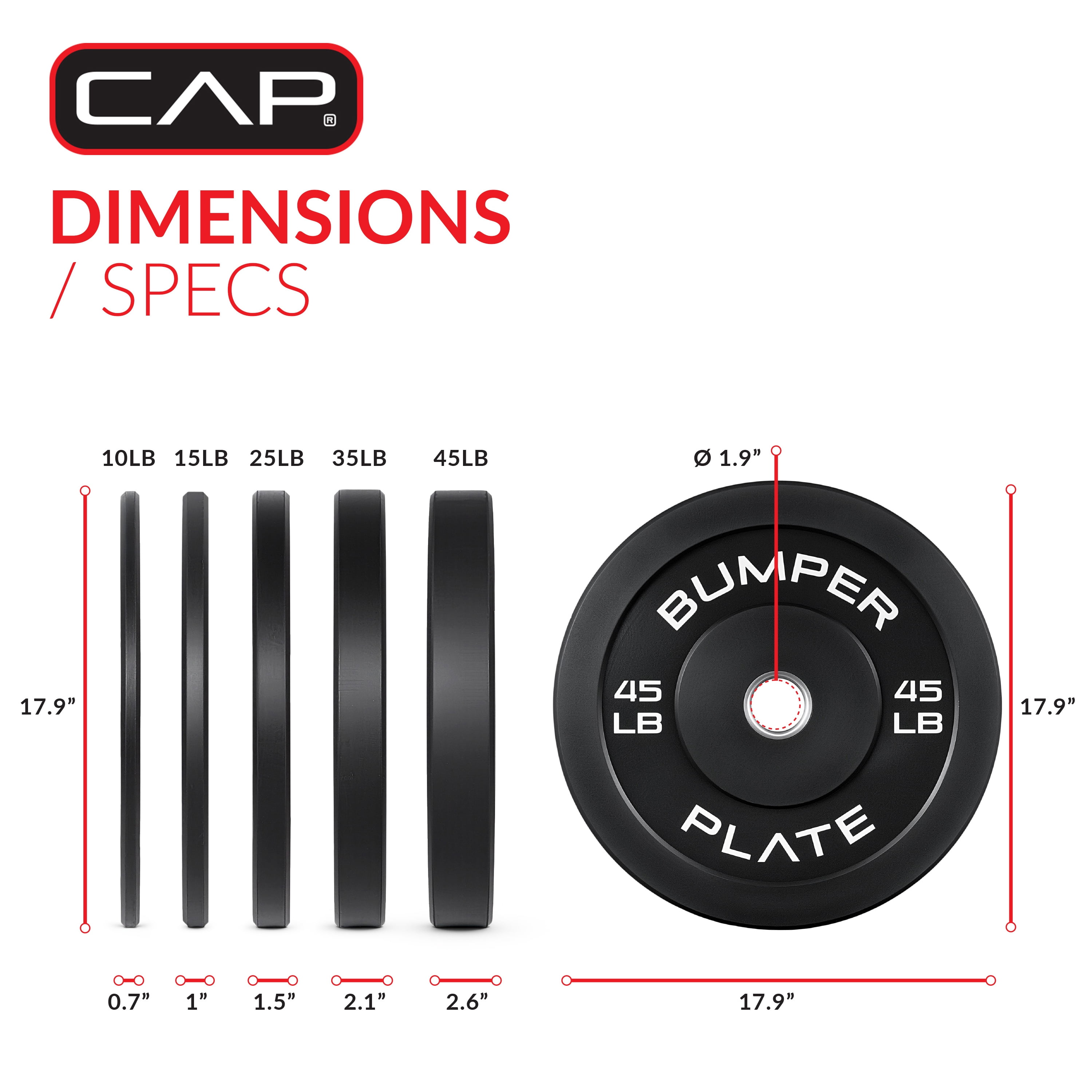 CAP 260lb Bumper Plate Bundle (2 x 10, 2 x 15, 2 x 25, 2 x 35, and 2 x 45 Plates)