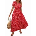 thumbnail image 3 of Women Casual Dresses for Summer Short Sleeve Flare Midi Dress Loose Flowy Beach Sundress Red M, 3 of 9