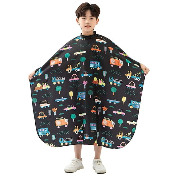 Kids Haircut Cape, Cute Cars Pattern, Barber Hair Cutting Cape Cover for Children, Baby, Toddler, Boys Salon Hair Cut Capes