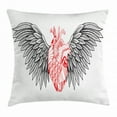 thumbnail image 1 of Angel Wings Throw Pillow Cushion Cover, Heart with Wings Anatomy of Love Human Body Gothic Valentines Day Theme, Decorative Square Accent Pillow Case, 16" X 16", Vermilion and Grey, by Ambesonne, 1 of 2