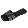 thumbnail image 1 of Black Women'S Slide Sandals Square Toe Butterfly Rhinestone Decor Comfortable Non Slip Casual Outdoor Summer Wear For All Daily Occasions Size 39, 1 of 8