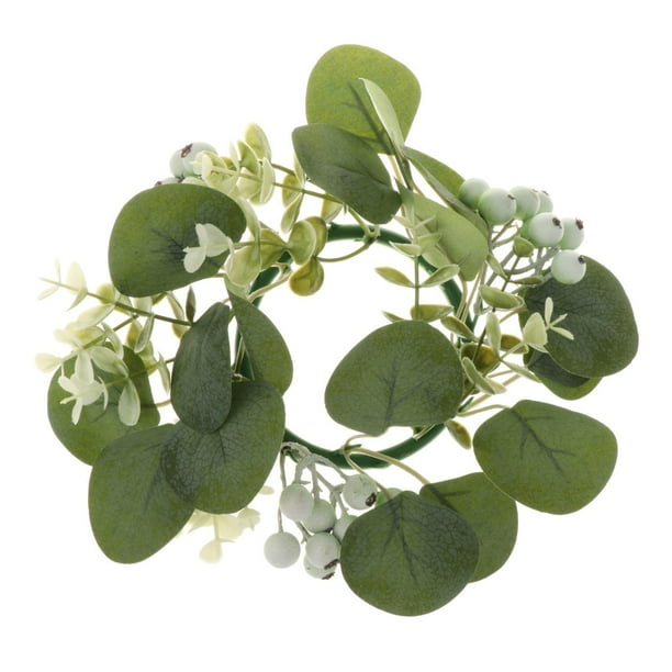 Anillo de vela de flores sintéticas, anillos de velas , corona de eucalipto artificial para candelabro, corona de velas rústica
