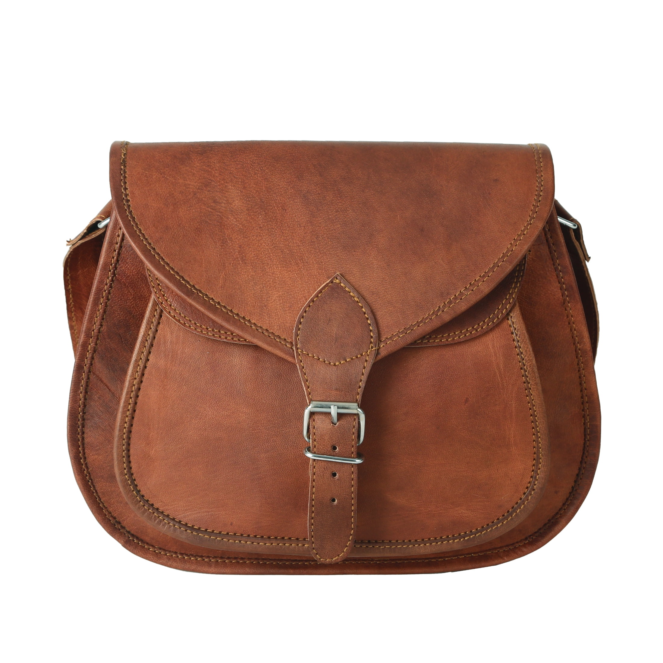 Leather Crossbody 12 Inch Shoulder Bag for Women, Tote Satchel Purse for Travel or Daily Use