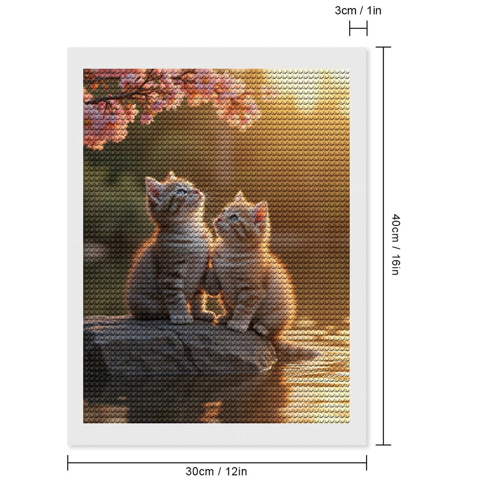 Diamond Art Kits for Adults - Kittens Blossom Sunset Rock 5d Diamond Painting for Adults, Diamond Art for Adults Beginners, Frameless Diamond Painting Kits for Adults for Home Wall Decor