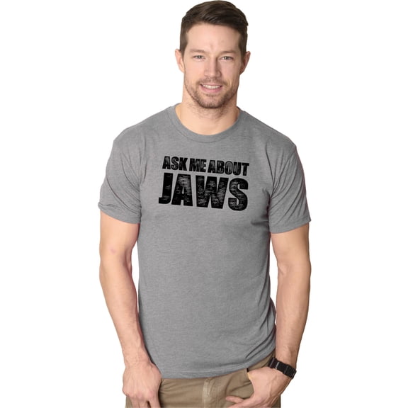 Mens Ask Me About Jaws Flip Up T Shirt Funny Ocean Shark Movie Tee for Guys Graphic Tees