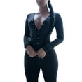 thumbnail image 3 of Sunisery Women's V Neck Butt Flap Pajamas Onesie Bodysuit Long Sleeve Jumpsuit, 3 of 5