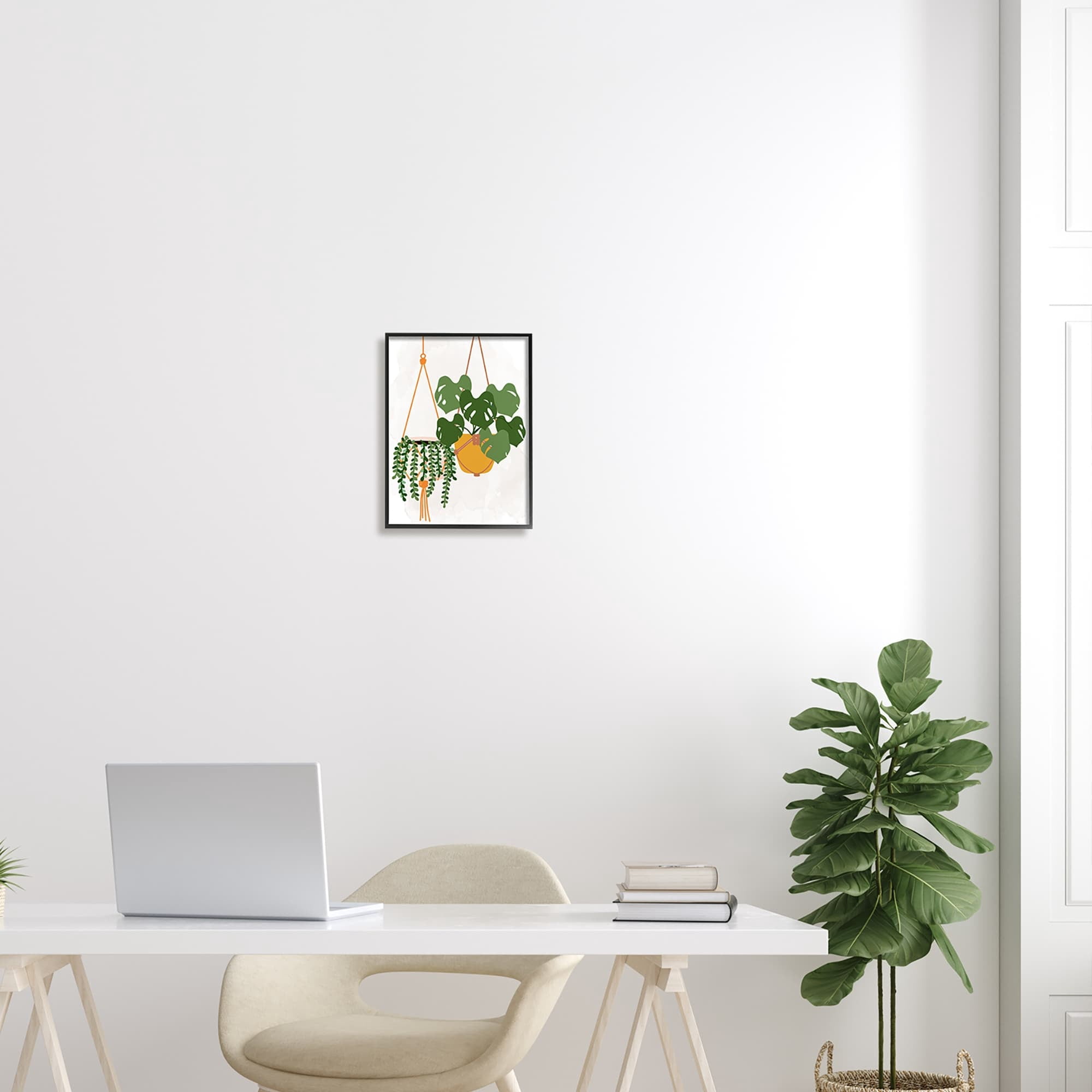 Stupell Industries Casual Hanging House Plants Botanical Monstera Leaves Graphic Art Black Framed Art Print Wall Art, Design by Kim Allen
