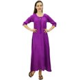 thumbnail image 5 of Bimba Women Rayon Purple Night Gown 3/4 Sleeve Long Maxi Night Dress-4, 5 of 9