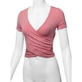 thumbnail image 5 of A2Y Women's Deep V-Neck Short Sleeve Unique Slim Fit Cross Wrap Shirt Crop Tops Rose M, 5 of 6
