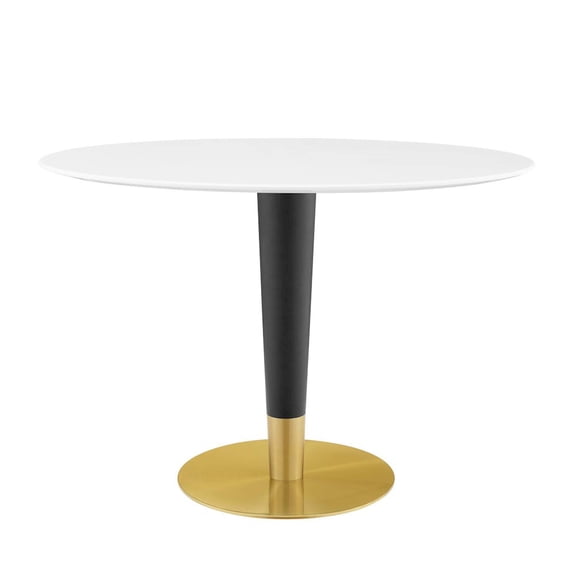 Modway Zinque 42" Oval Modern Metal/Wood Dining Table in White/Gold