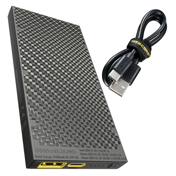 Nitecore NB10000 10000mAh USB/USB-C Quick-Charge Power Bank, Black, 6952506493685