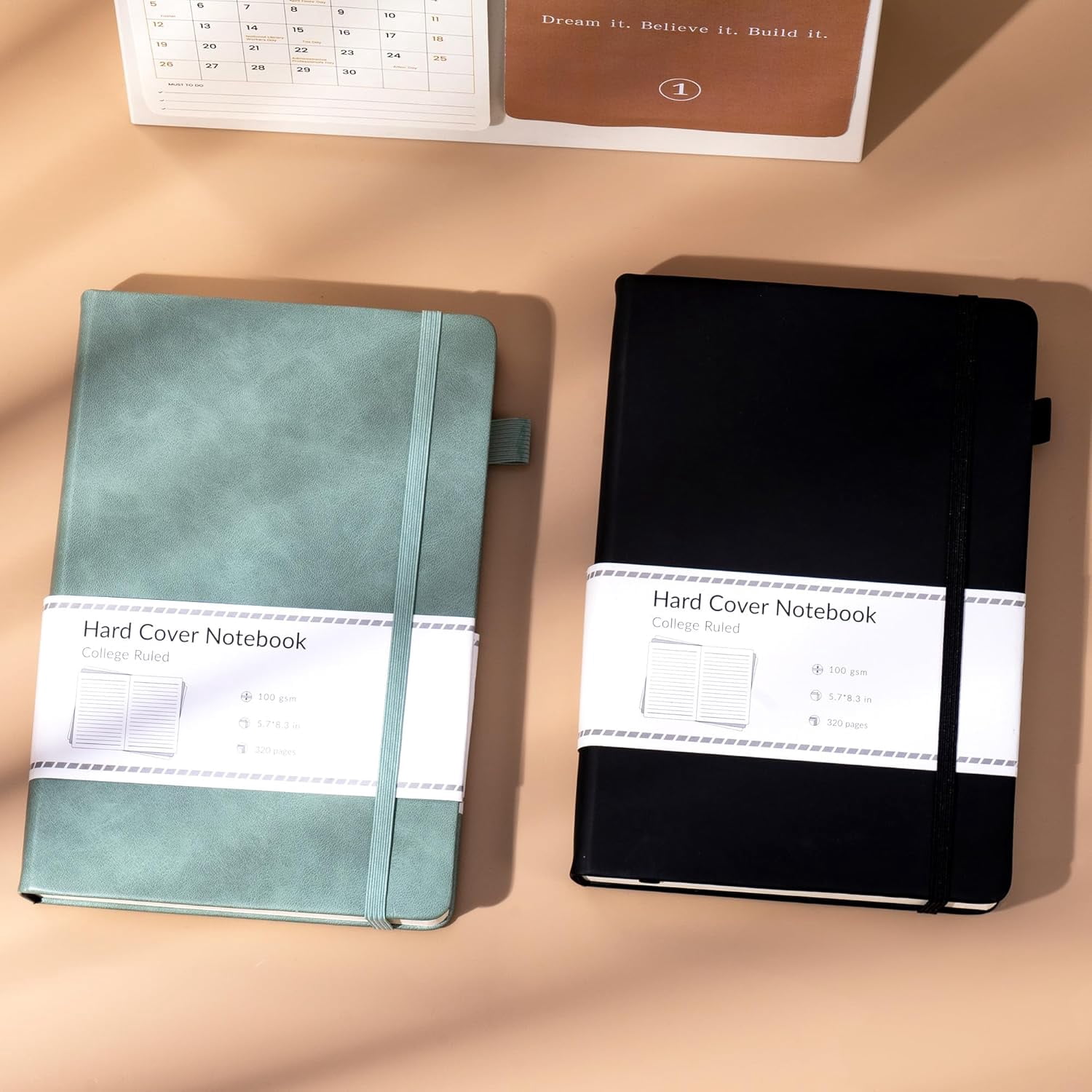 2 Pack Notebooks Journals for Women Men Hardcover A5 Journaling Notebooks Leather Journals for Writing Thick Journal Supplies Diary, Green& Black