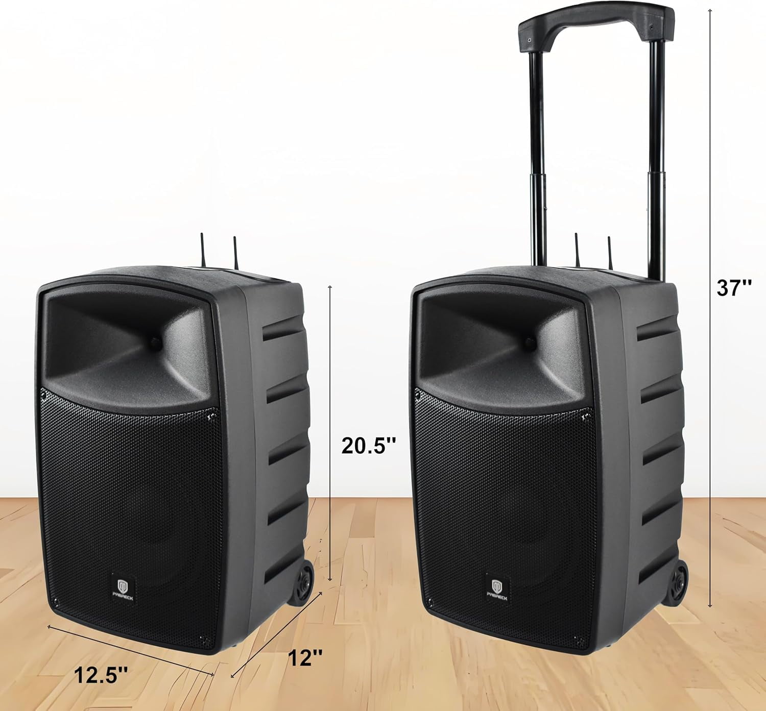 PRORECK FREEDOM 10 800W 10'' Portable Powered Bluetooth Wireless PA Speaker with 2 Wireless Microphones, Remote Control, Handle and Wheels, Active Loudspeaker